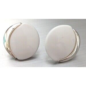 Napier White Disk on Silver Tones Post Earrings